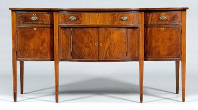 Appraisal: Federal style inlaid sideboard mahogany inlaid shield escutcheons dovetailed drawers