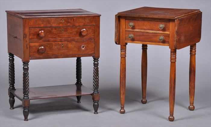 Appraisal: TWO LATE FEDERAL MAHOGANY WORK TABLES The one with hinged