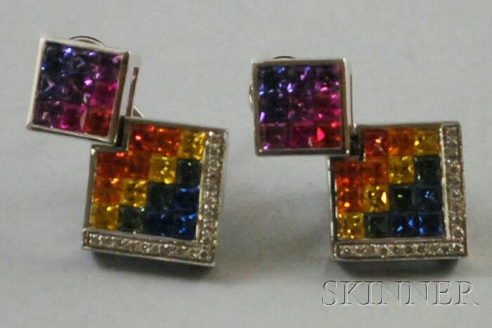 Appraisal: Pair of kt White Gold Colored Sapphire and Diamond Earrings