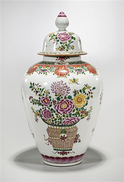 Appraisal: Chinese enameled porcelain covered vase with floral motifs x approx