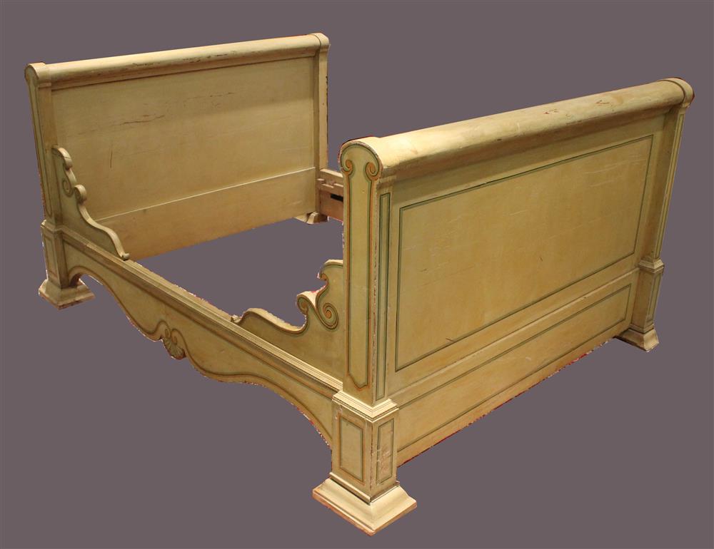 Appraisal: AMERICAN CLASSICAL STYLE PAINTED SLEIGH BED overall muted yellow ground