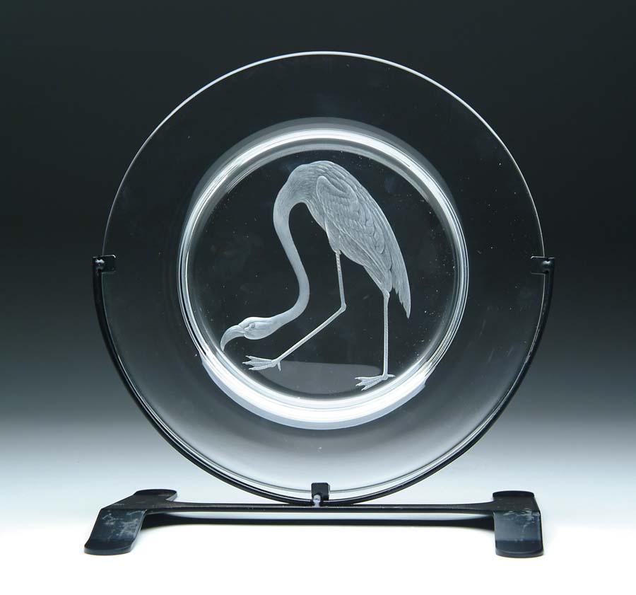 Appraisal: STEUBEN AUDUBON PLATE Wonderful crystal plate is copper wheel engraved