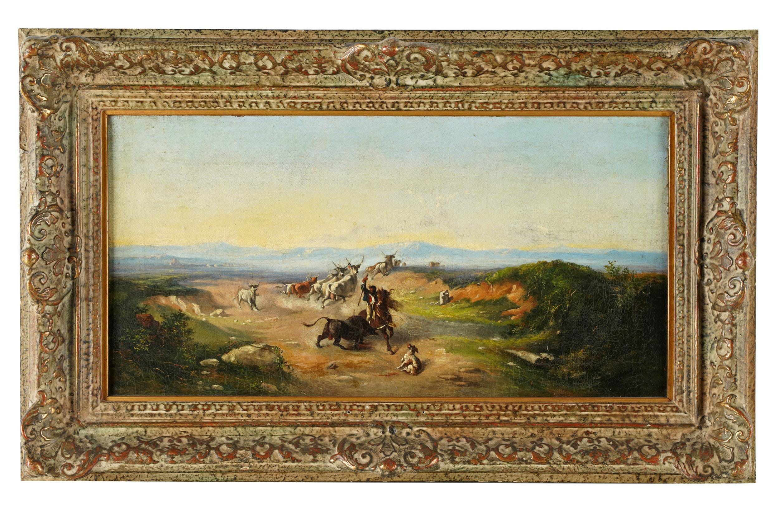 Appraisal: CONTINENTAL SCHOOL HUNT SCENE oil on canvas unsigned Provenance The