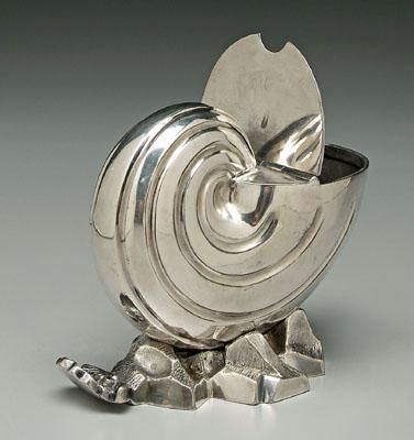 Appraisal: Silver plate spoon warmer shell form on rocky base with