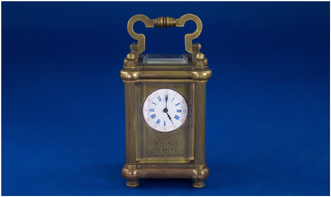 Appraisal: Miniature Carriage Clock With Fluted Corners Marked To Front Jewels