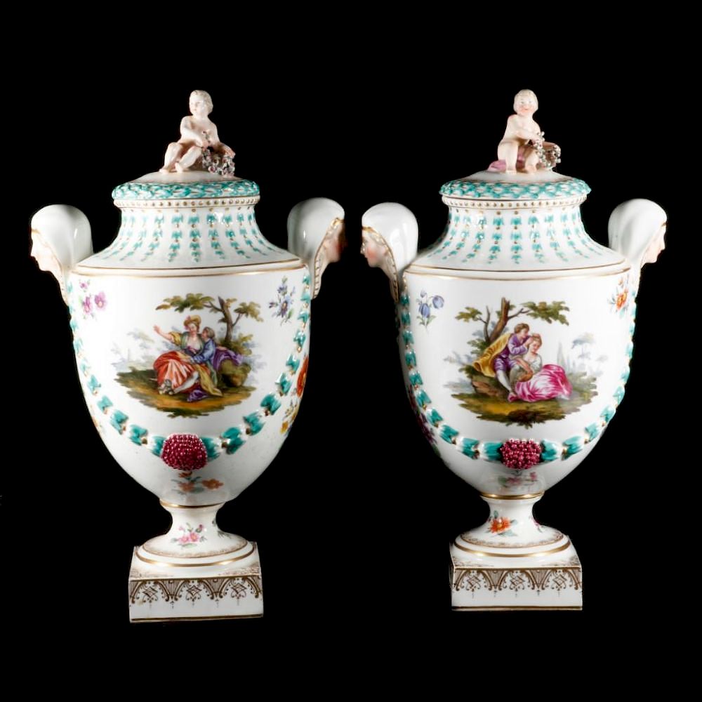 Appraisal: A pair of late th century continental porcelain urns A