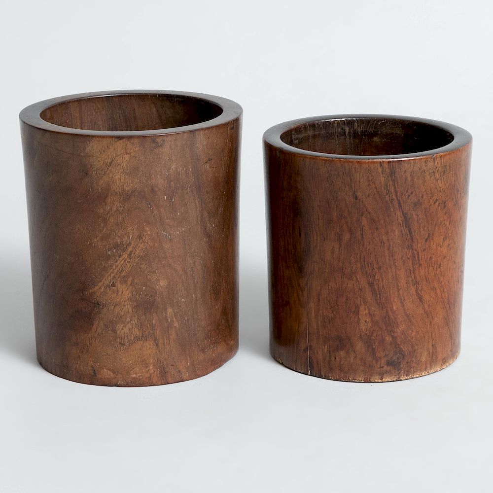 Appraisal: Two Chinese Hardwood Brush Pots The larger x in diam