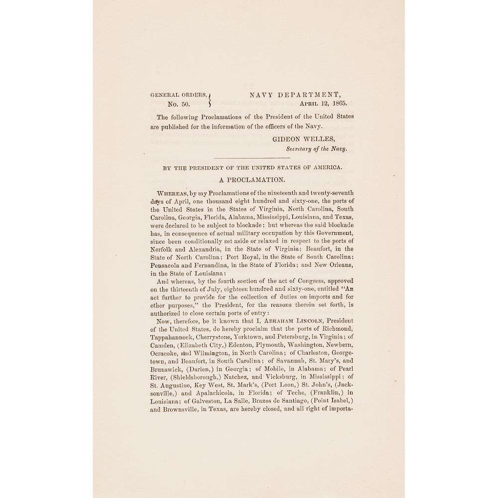 Appraisal: ABRAHAM LINCOLN - LAST PROCLAMATIONS BEFORE HIS April ASSASSINATION Abraham