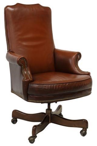 Appraisal: Executive office desk chair late th c in brown leather