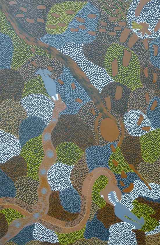 Appraisal: Gloria Connelly oil on canvas Aboriginal work with two snakes