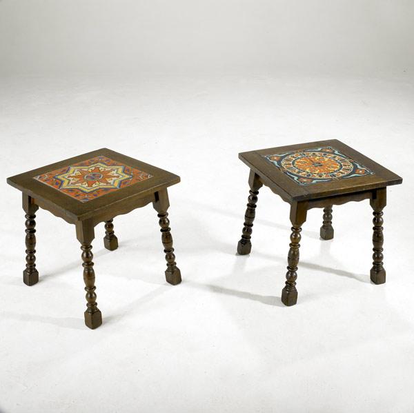 Appraisal: ARTS CRAFTS Two tile top tables with turned legs and