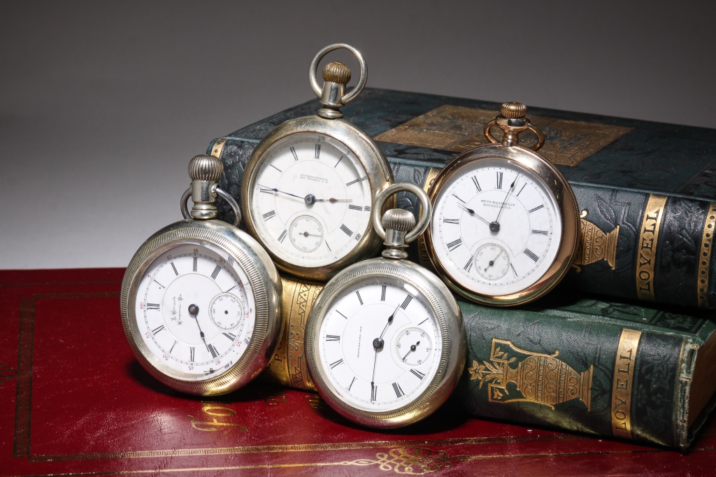 Appraisal: FOUR PRIVATE LABEL OPEN FACE POCKET WATCHES Late th century