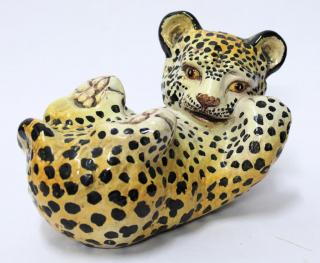 Appraisal: Italian Majolica Painted Ceramic Baby Leopard The vintage hand-painted figure