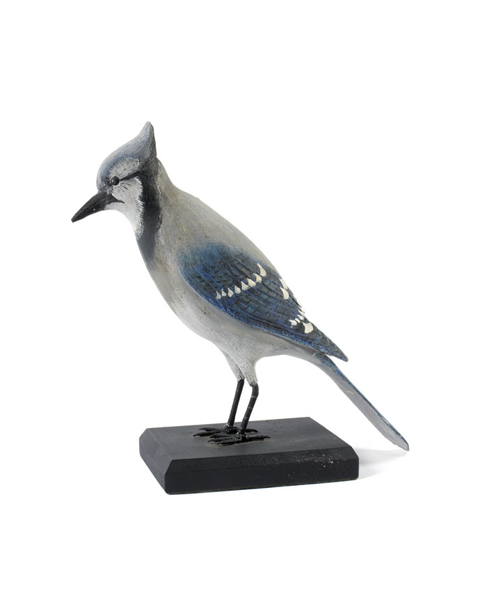 Appraisal: LIFE-SIZE CARVED AND PAINTED BLUE JAY WITH TACK EYES Overall