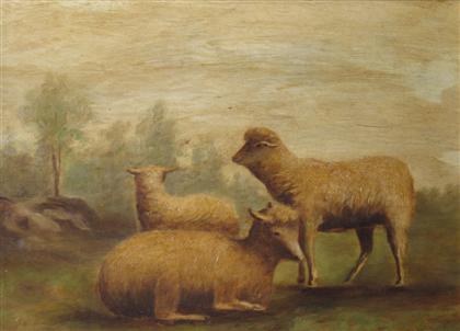 Appraisal: AMERICAN SCHOOL th century LANDSCAPE WITH SHEEP Oil on panel