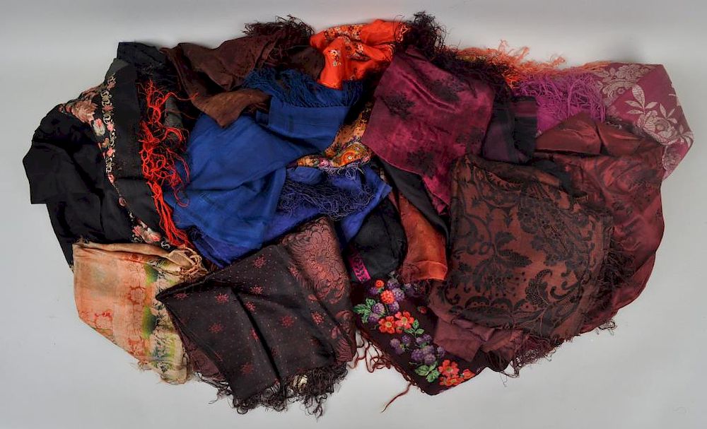 Appraisal: Group Victorian Scarves comprising twenty-six silk and two wool in