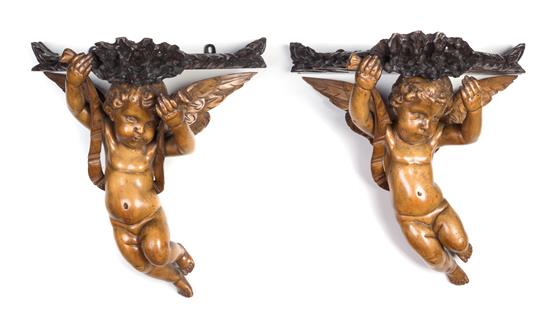 Appraisal: Sale Lot A Pair of Continental Carved Figural Wall Brackets