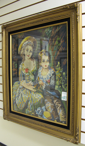 Appraisal: HAND MADE NEEDLEPOINT portraits of young girl and boy holding