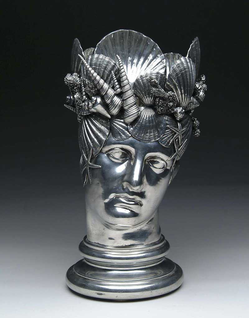 Appraisal: OUTSTANDING AND UNUSUAL SILVER PLATED NEPTUNE HEAD CHAMPAGNE COOLER Bust