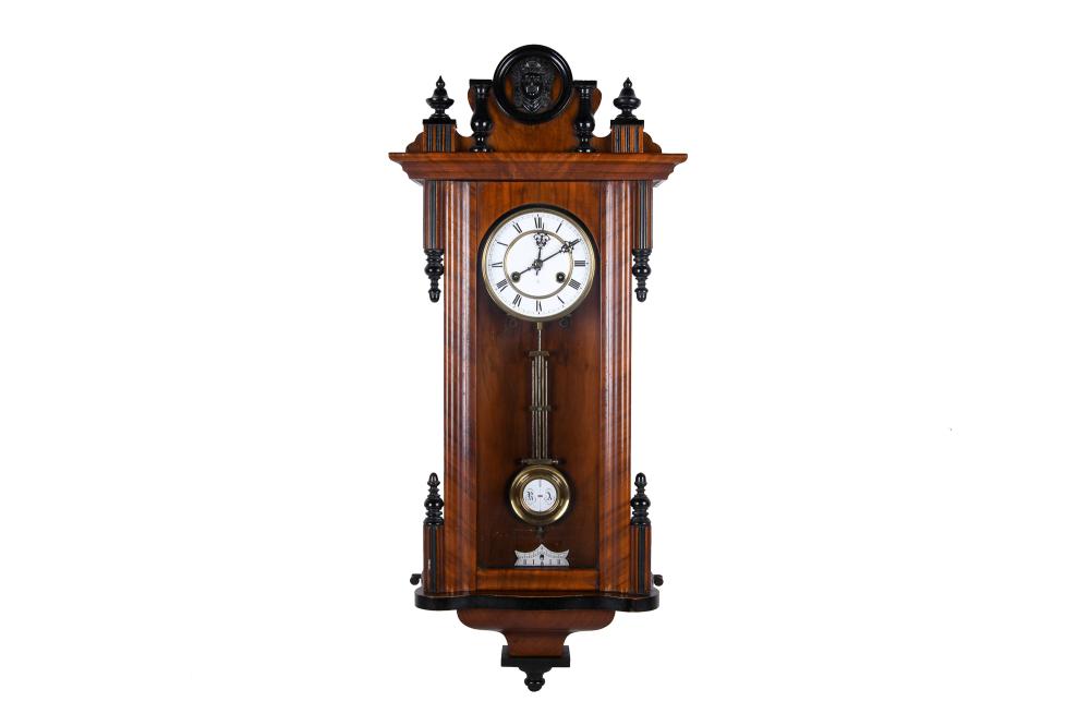 Appraisal: AUSTRIAN WALNUT AND EBONIZED WALL CLOCK inches x inches Condition