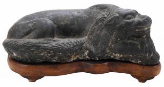 Appraisal: Asian Carved Black Stone Lion probably Chinese reclining sleeping lion