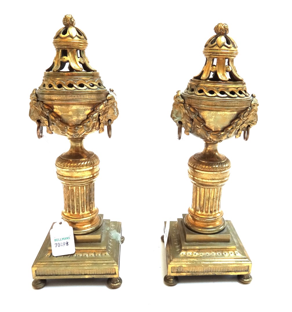 Appraisal: A pair of gilt bronze cassolettes probably Italian th century