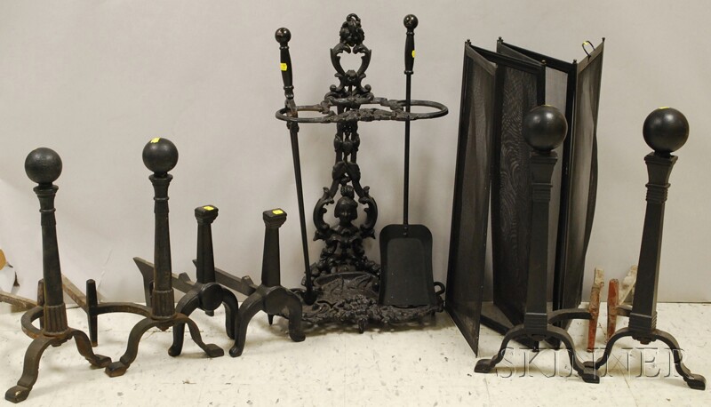 Appraisal: Ten Pieces of Mostly Iron Fireplace Equipment three pairs of