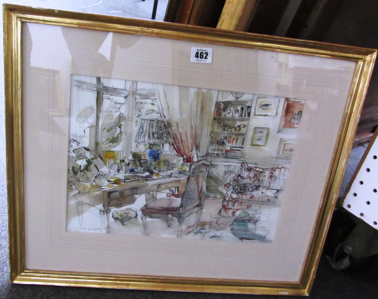 Appraisal: F van Lynden th century Interiors two watercolour and pencil