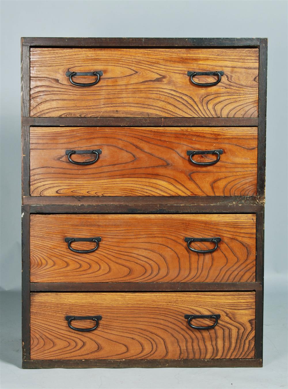 Appraisal: JAPANESE TWO-PART TANSU of two parts each rectangular case fitted