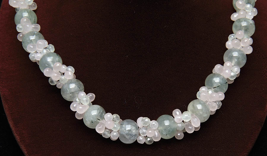 Appraisal: PREHNITE AND ROSE QUARTZ NECKLACE Lovely bead necklace has large