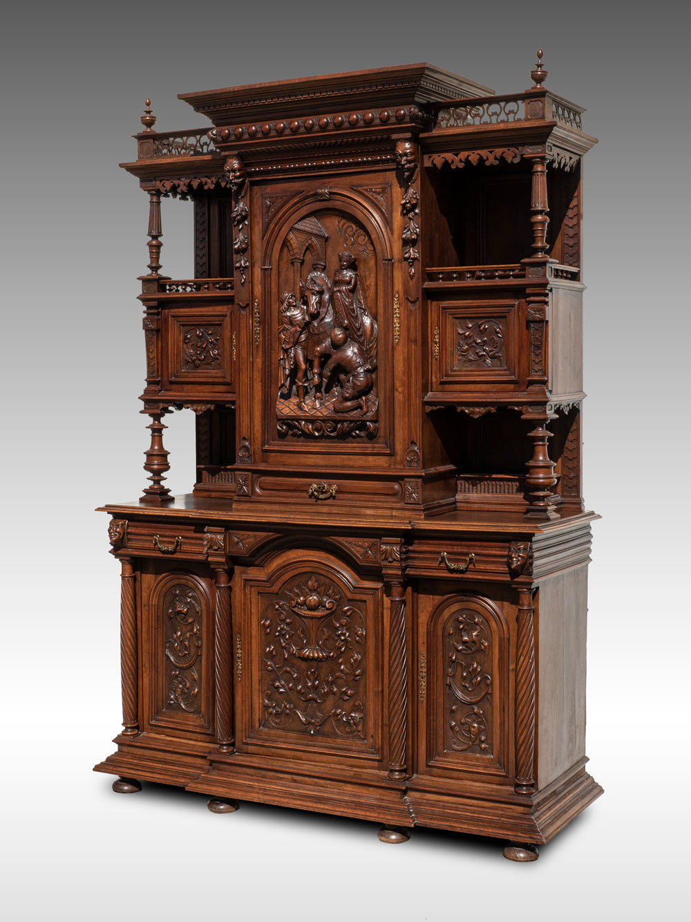 Appraisal: FRENCH ANTIQUE CARVED FIGURAL CUPBOARD Extensively carved French cupboard having