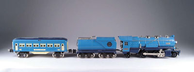 Appraisal: MTH TINPLATE E blue loco Tender and blue Pullman CONDITION