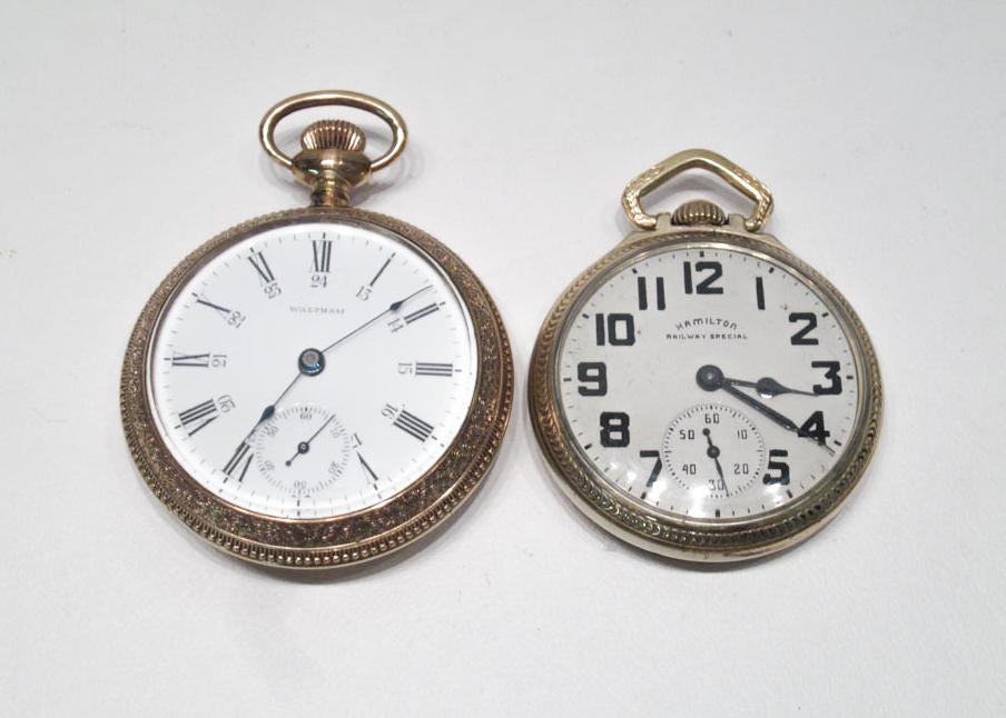 Appraisal: TWO OPEN FACE POCKET WATCHES the first a Waltham model