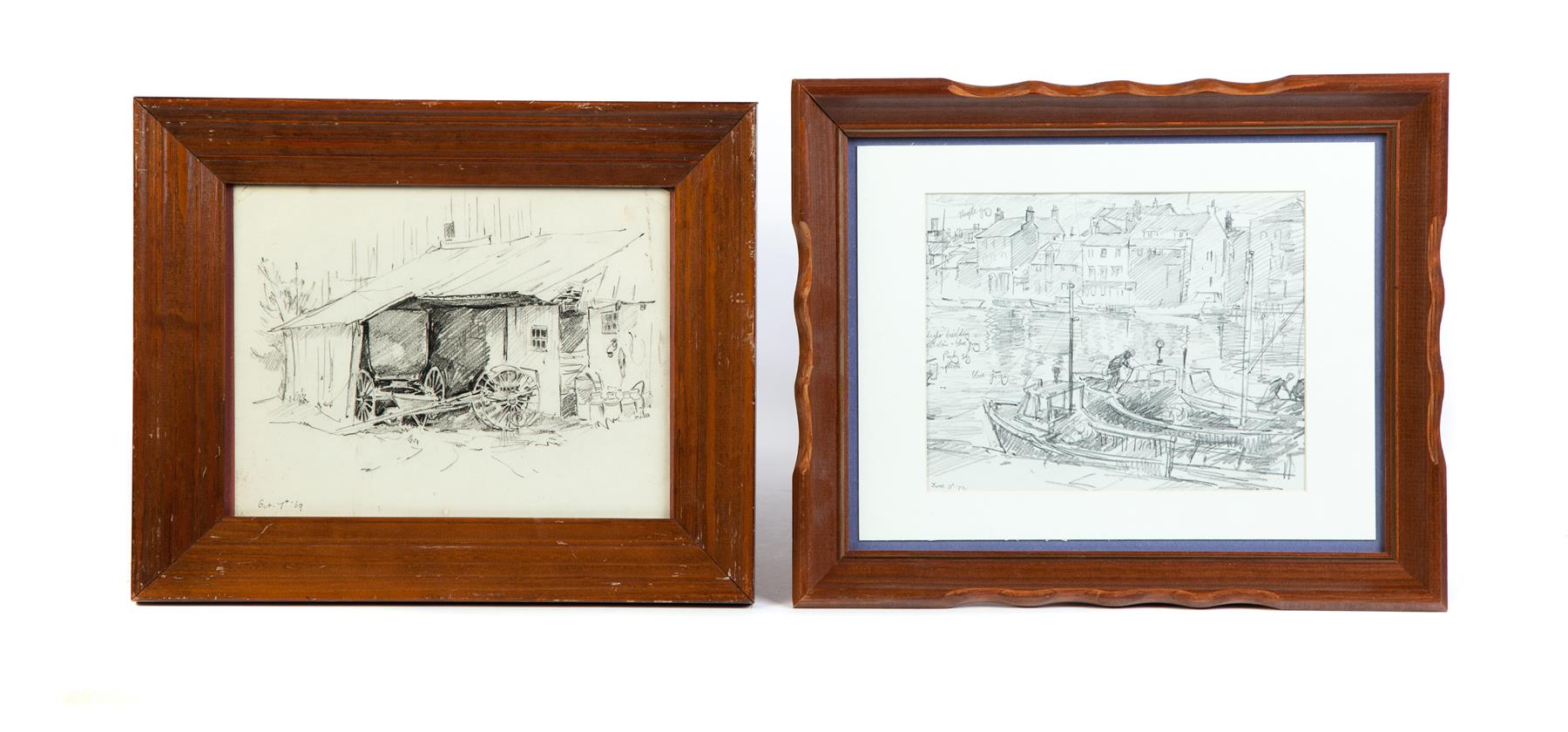 Appraisal: TWO FRAMED ARTIST SKETCHES POSSIBLY BY LESLIE COPE American Rustic