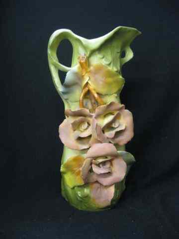 Appraisal: Royal Dux Porcelain Pitcher applied floral decor ''