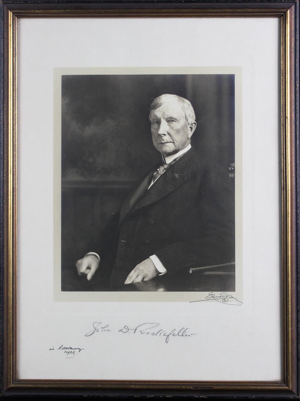 Appraisal: JOHN D ROCKEFELLER SIGNED PHOTOGRAPH black and white portrait photograph