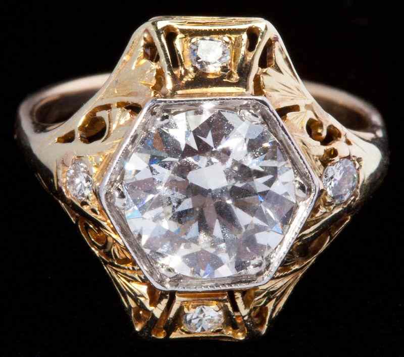 Appraisal: Diamond Engagement Ringcirca s in a Shield style setting with