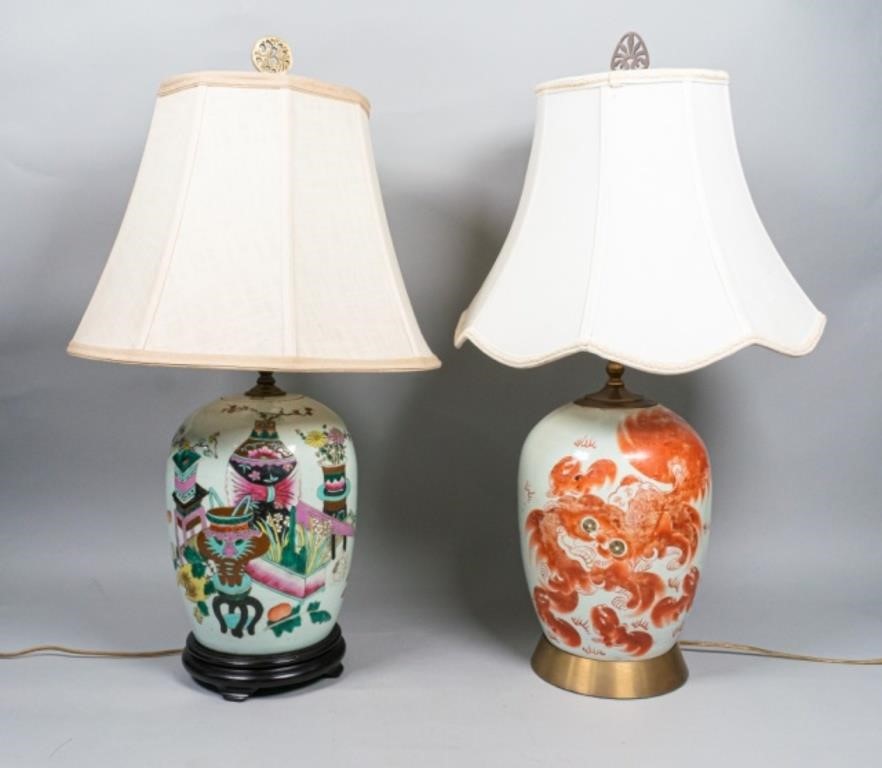 Appraisal: Chinese porcelain vases both mounted as lamps with enameled still