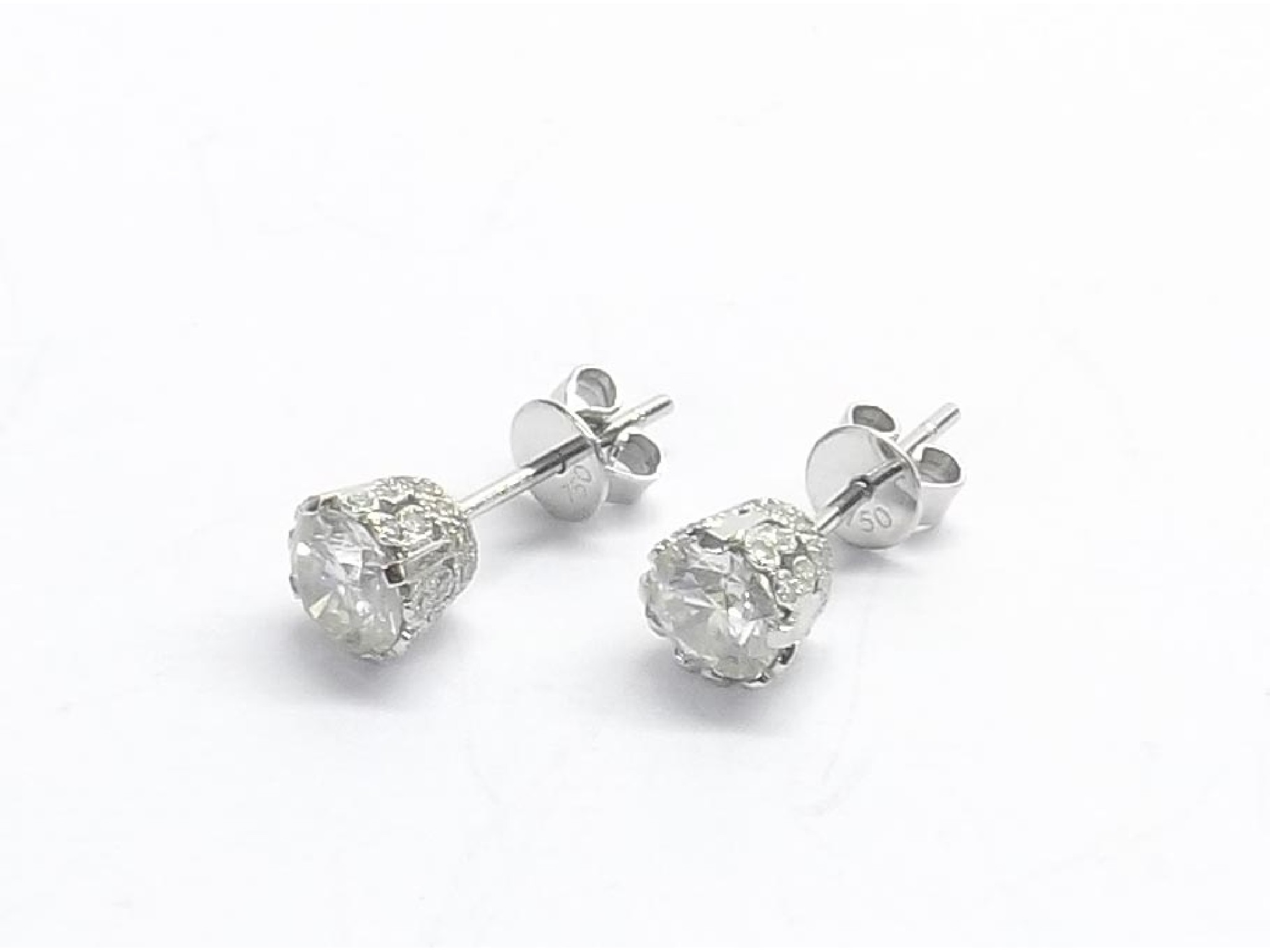 Appraisal: Fine pair of ct white gold diamond ear studs round-brilliant