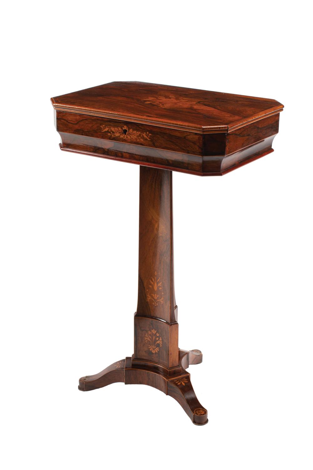 Appraisal: Charles X Inlaid Rosewood Work Table th c sarcophagus case