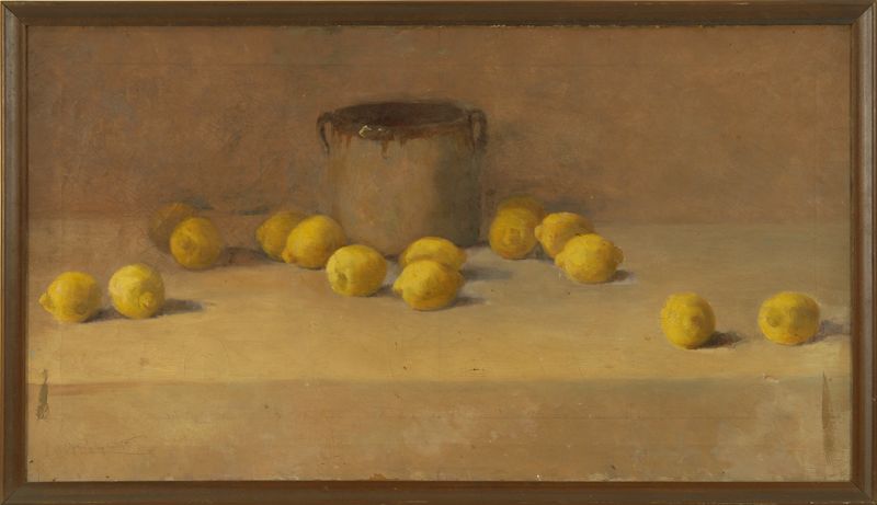 Appraisal: ISABEL HUNTERAmerican - Still life with stoneware crock and lemons