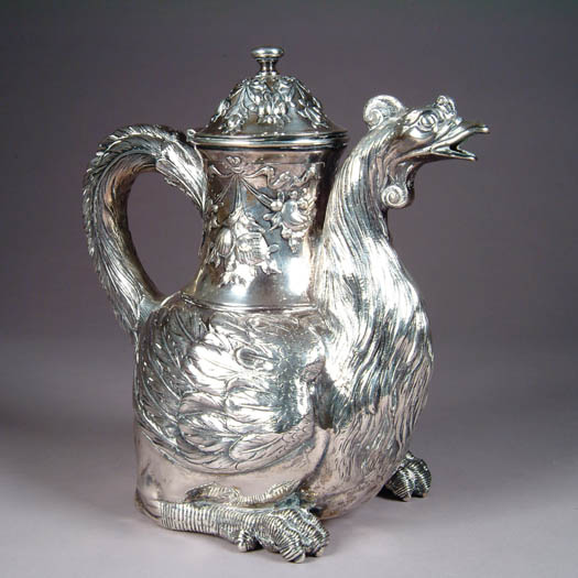 Appraisal: OUTSTANDING FRENCH SILVER FIGURAL CHOCOLATE POT In the form of