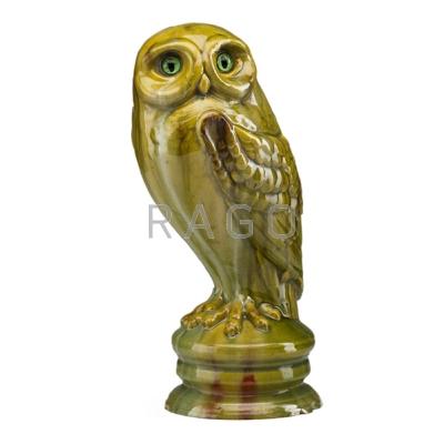 Appraisal: GALLE Rare majolica glazed ceramic owl with glass eyes Nancy