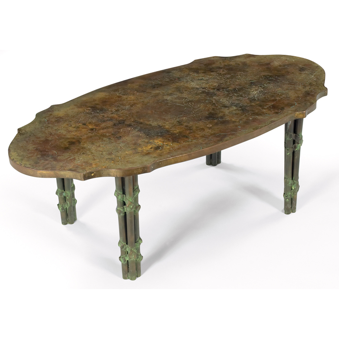 Appraisal: Philip Kelvin LaVerne ''Muses'' coffee table shield-shaped boucher top with