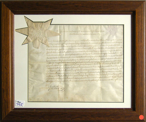 Appraisal: Berks County indenture dated signed by Peter Muhlenberg x