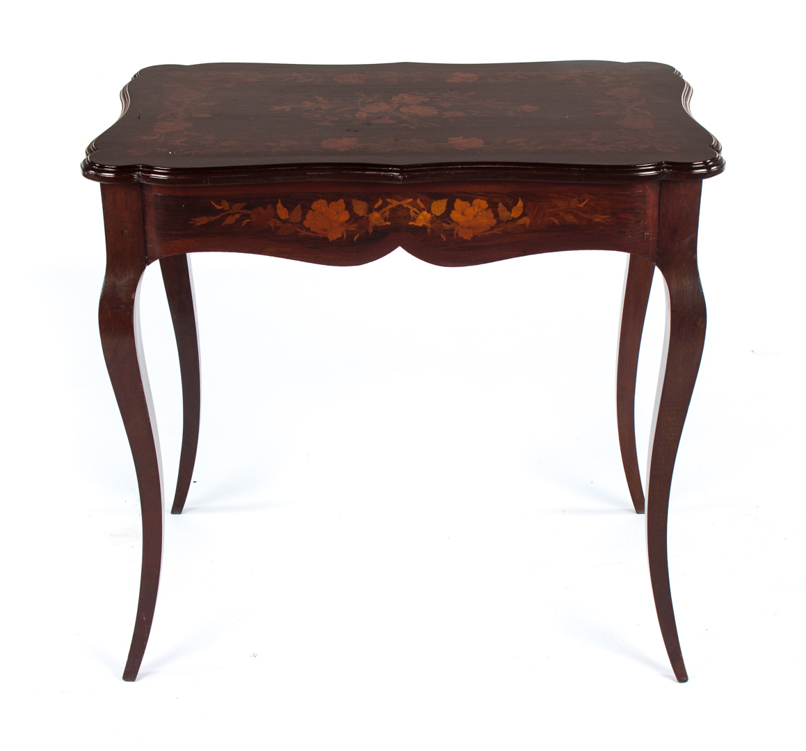 Appraisal: Continental inlaid rosewood side table th century flat shaped top