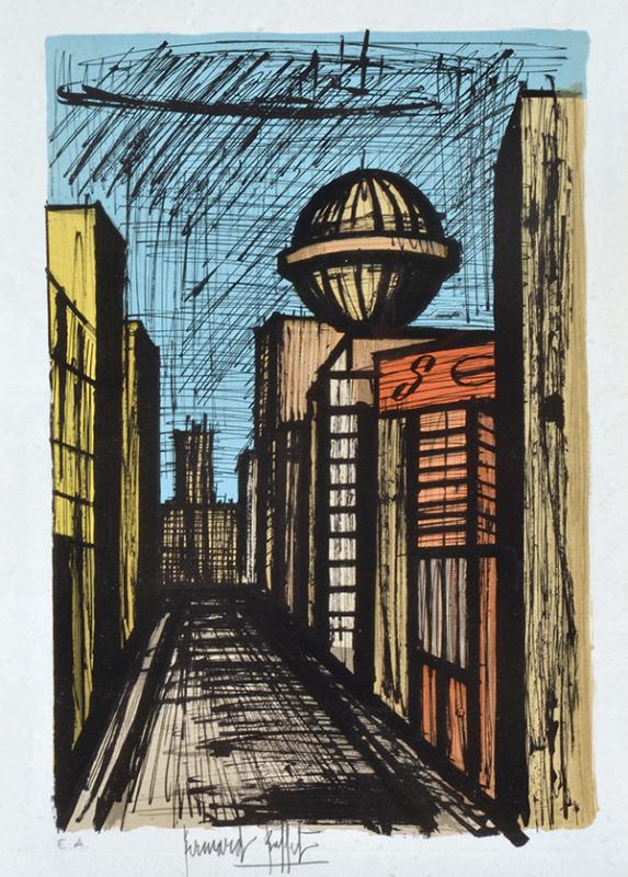 Appraisal: BERNARD BUFFET FRENCH - City Street lithograph EA BERNARD BUFFET