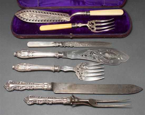 Appraisal: Group of Victorian silver-plated and silver-handled serving pieces th century