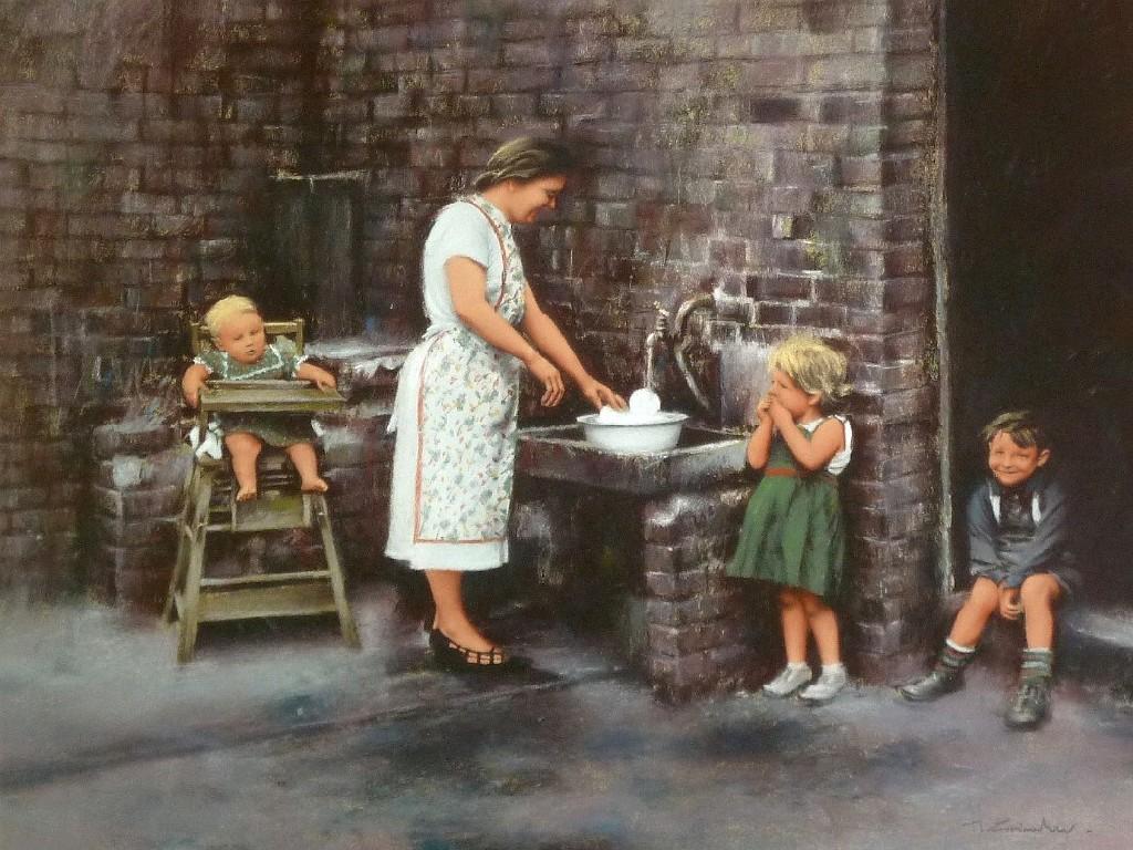 Appraisal: MARC GRIMSHAW b PASTEL DRAWINGWashing-up mother and childrensigned lower right