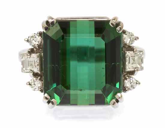 Appraisal: An Karat White Gold Tourmaline and Diamond Ring containing one